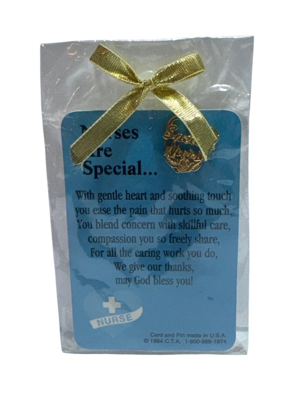 Special Nurse Gold-Plated Pin Heart Shaped Design New Packaging Card Usa
